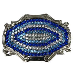 Western Framed Silver Tone Belt Buckle With Mixed Blue Color Rhinestone's